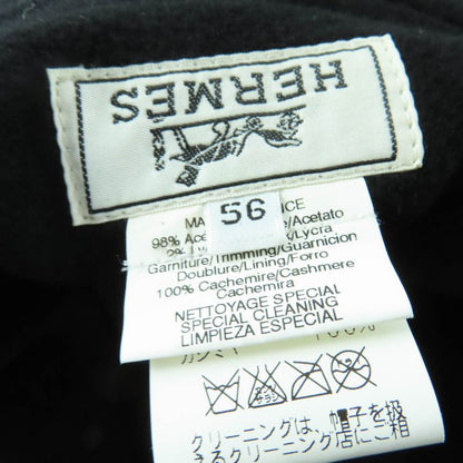 Hermes 100% Cashmere Lined Design Hat Black 56 With Box Made In France Genuine