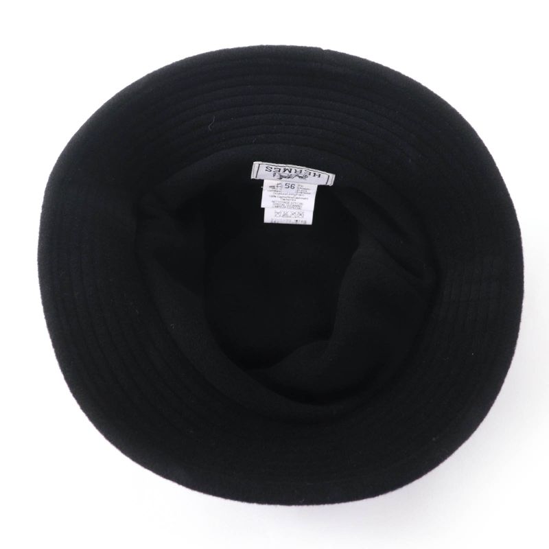 Hermes 100% Cashmere Lined Design Hat Black 56 With Box Made In France Genuine