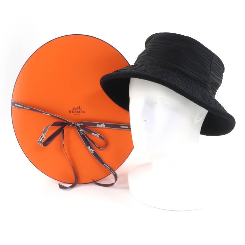 Hermes 100% Cashmere Lined Design Hat Black 56 With Box Made In France Genuine