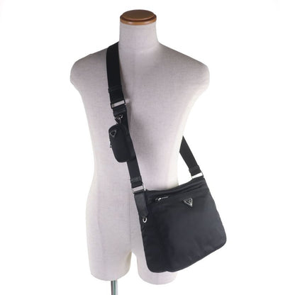 Prada 1bc421 Nylon Saffiano Leather Re-nylon Triangle Logo Triangle Plate