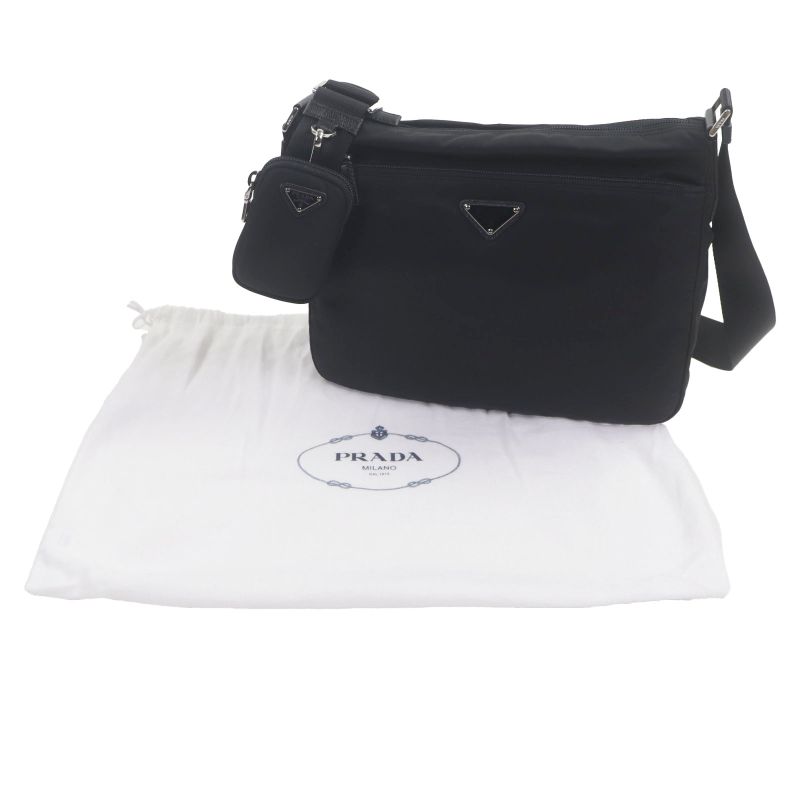 Prada 1bc421 Nylon Saffiano Leather Re-nylon Triangle Logo Triangle Plate