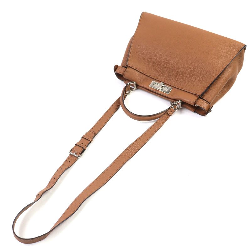 Fendi 8bn290 Peekaboo Regular Leather 2WAY Handbag Shoulder Bag Brown Made In