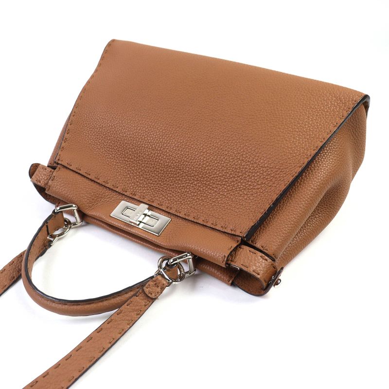 Fendi 8bn290 Peekaboo Regular Leather 2WAY Handbag Shoulder Bag Brown Made In