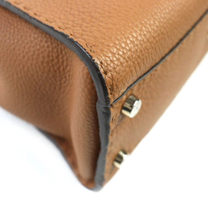 Fendi 8bn290 Peekaboo Regular Leather 2WAY Handbag Shoulder Bag Brown Made In