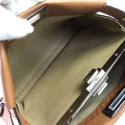 Fendi 8bn290 Peekaboo Regular Leather 2WAY Handbag Shoulder Bag Brown Made In