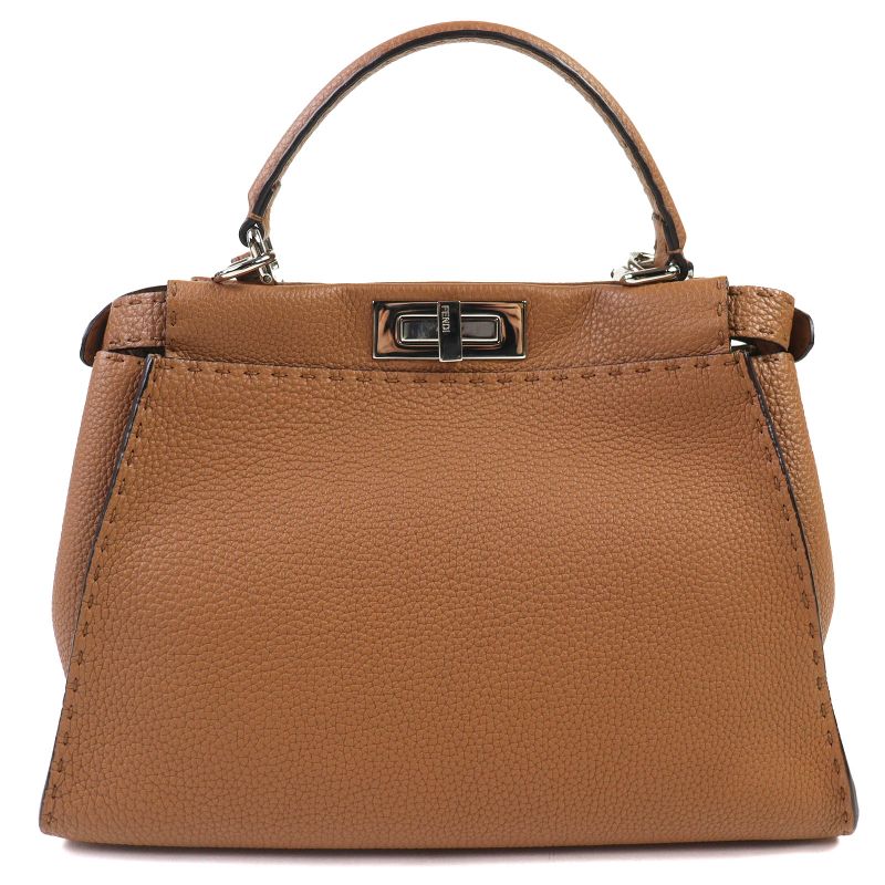 Fendi 8bn290 Peekaboo Regular Leather 2WAY Handbag Shoulder Bag Brown Made In