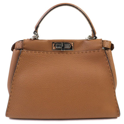 Fendi 8bn290 Peekaboo Regular Leather 2WAY Handbag Shoulder Bag Brown Made In