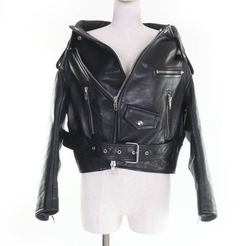 Balenciaga 446474 Swing Top Leather Riders Jacket Black 34 Women