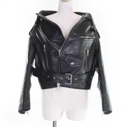 Balenciaga 446474 Swing Top Leather Riders Jacket Black 34 Women