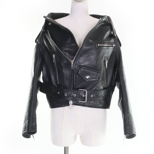 Balenciaga 446474 Swing Top Leather Riders Jacket Black 34 Women