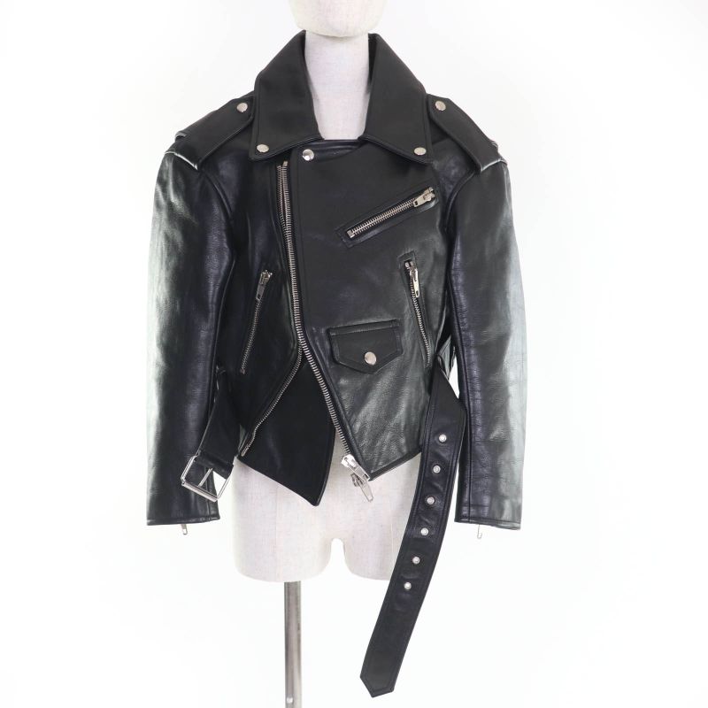 Balenciaga 446474 Swing Top Leather Riders Jacket Black 34 Women
