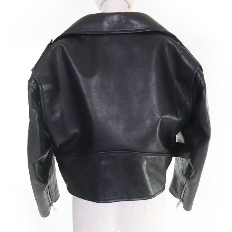 Balenciaga 446474 Swing Top Leather Riders Jacket Black 34 Women