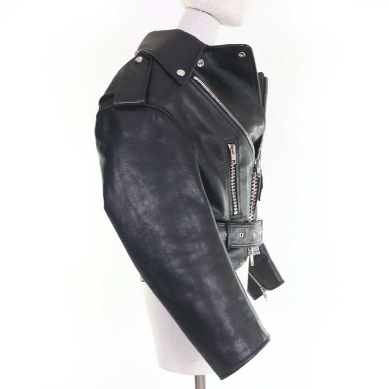 Balenciaga 446474 Swing Top Leather Riders Jacket Black 34 Women