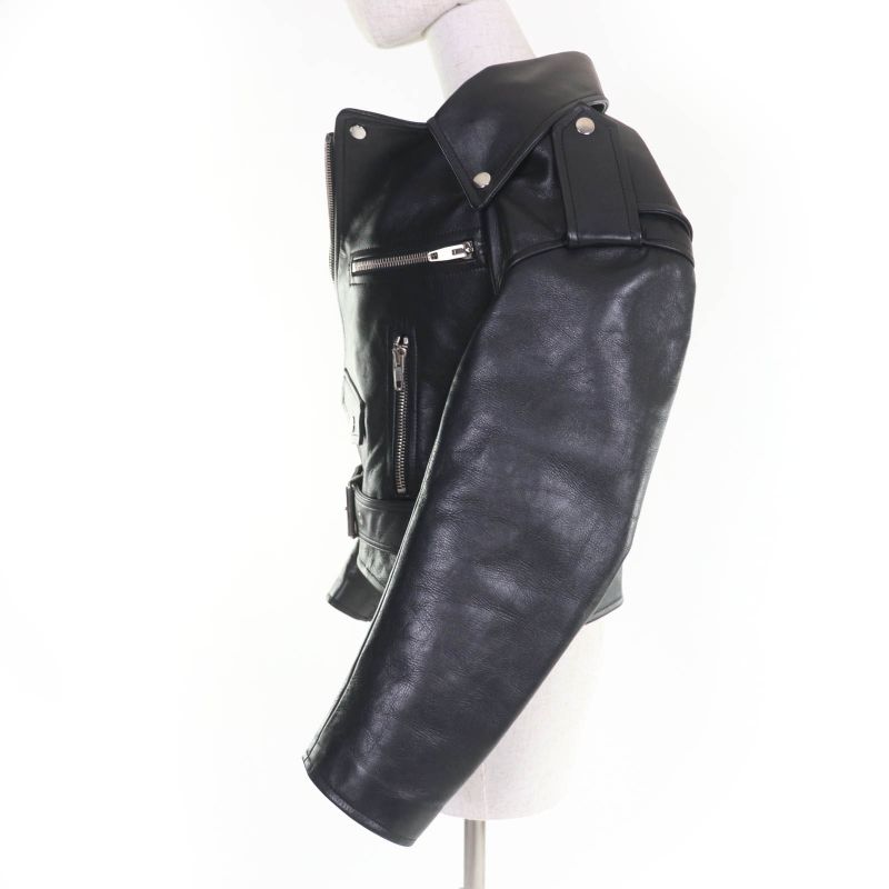 Balenciaga 446474 Swing Top Leather Riders Jacket Black 34 Women