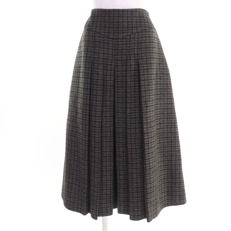 Celine 2j105241f 100% Wool Eddy Period Checked Pleated Skirt Brown 40 Made In