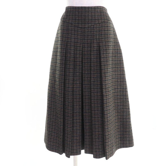 Celine 2j105241f 100% Wool Eddy Period Checked Pleated Skirt Brown 40 Made In