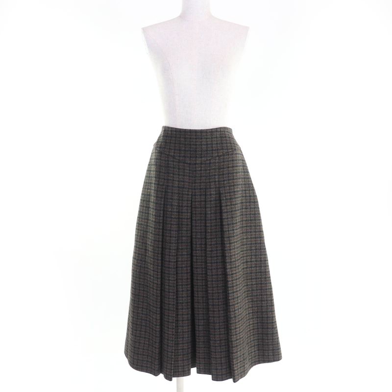 Celine 2j105241f 100% Wool Eddy Period Checked Pleated Skirt Brown 40 Made In