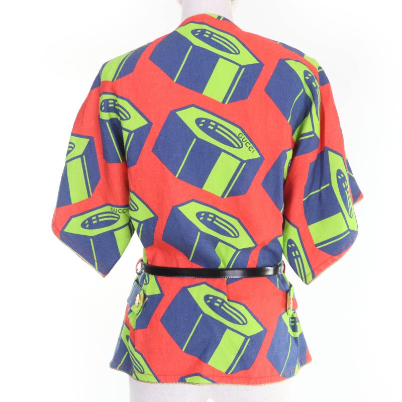 Gucci 23SS 746401 100% Linen Nut Print Jacket With Belt Multicolor 36 Hanger