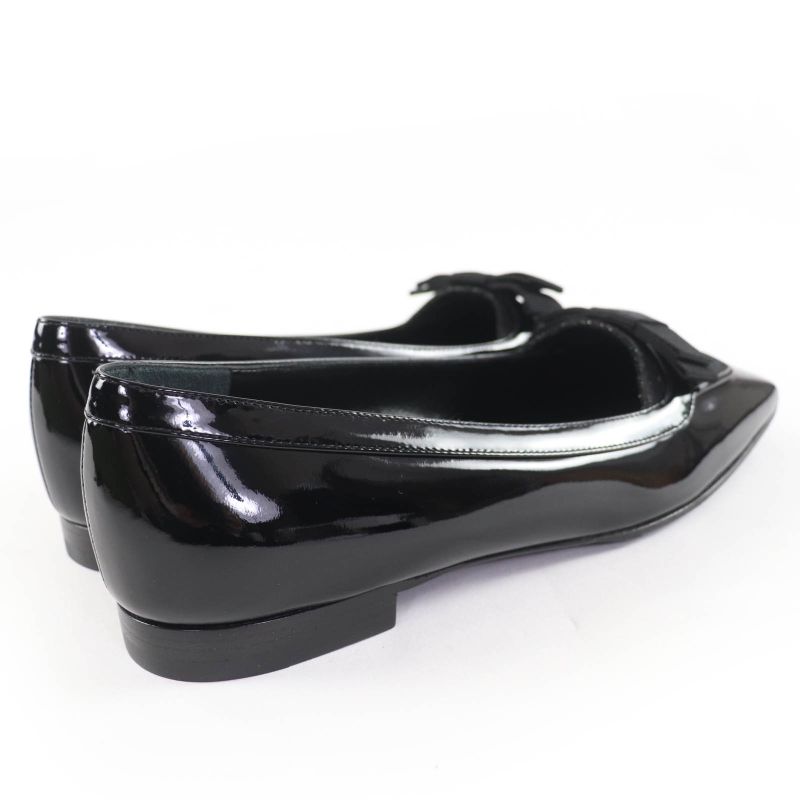 Gucci 750541 Ribbon Motif GG Patent Leather Ballet Shoes Pumps Black 37 With