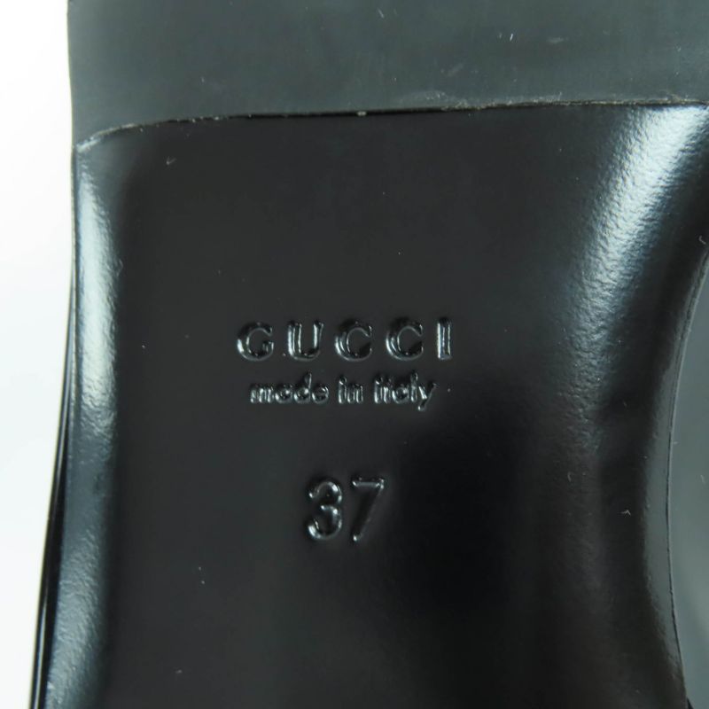 Gucci 750541 Ribbon Motif GG Patent Leather Ballet Shoes Pumps Black 37 With