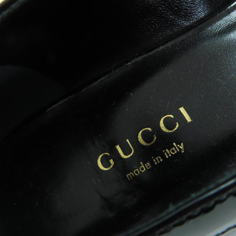 Gucci 750541 Ribbon Motif GG Patent Leather Ballet Shoes Pumps Black 37 With