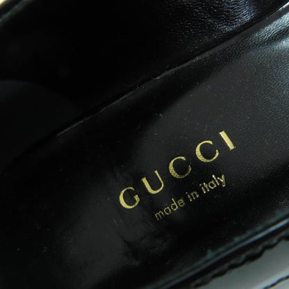 Gucci 750541 Ribbon Motif GG Patent Leather Ballet Shoes Pumps Black 37 With