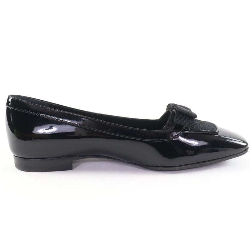 Gucci 750541 Ribbon Motif GG Patent Leather Ballet Shoes Pumps Black 37 With