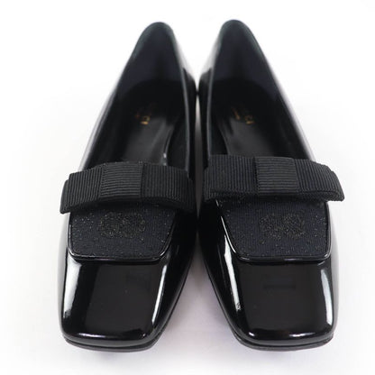 Gucci 750541 Ribbon Motif GG Patent Leather Ballet Shoes Pumps Black 37 With