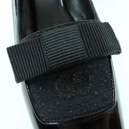 Gucci 750541 Ribbon Motif GG Patent Leather Ballet Shoes Pumps Black 37 With