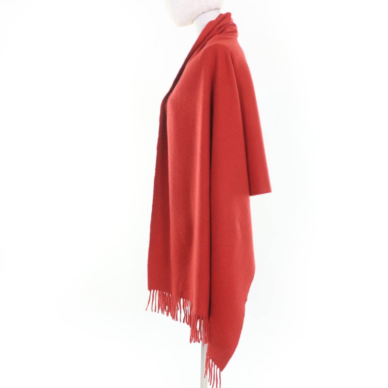 Hermes 100% Cashmere Large Shawl Scarf With Logo Embroidery And Fringe Orange