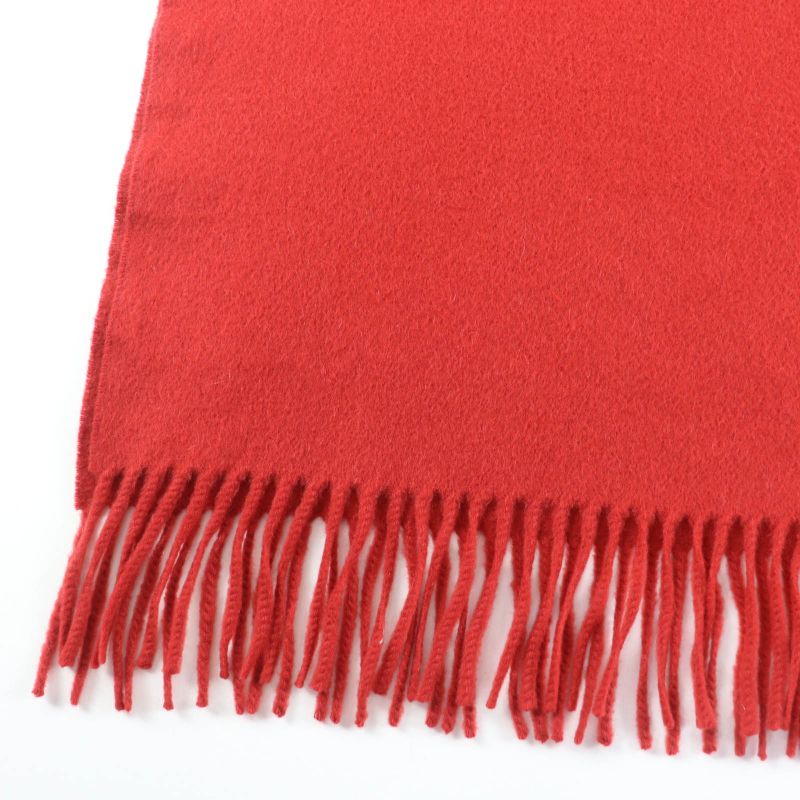 Hermes 100% Cashmere Large Shawl Scarf With Logo Embroidery And Fringe Orange