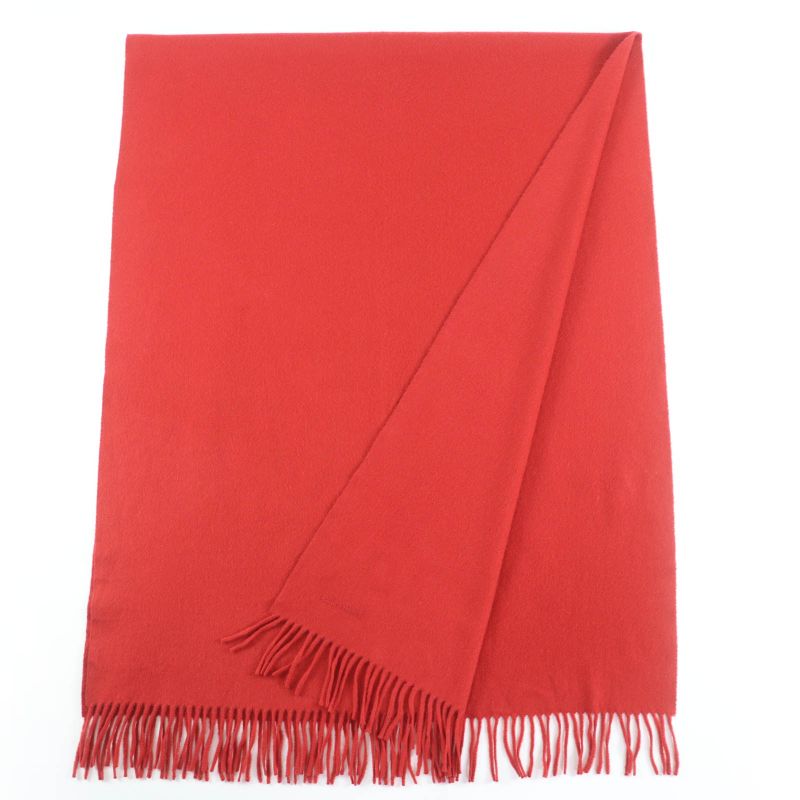 Hermes 100% Cashmere Large Shawl Scarf With Logo Embroidery And Fringe Orange