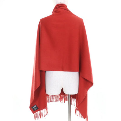 Hermes 100% Cashmere Large Shawl Scarf With Logo Embroidery And Fringe Orange