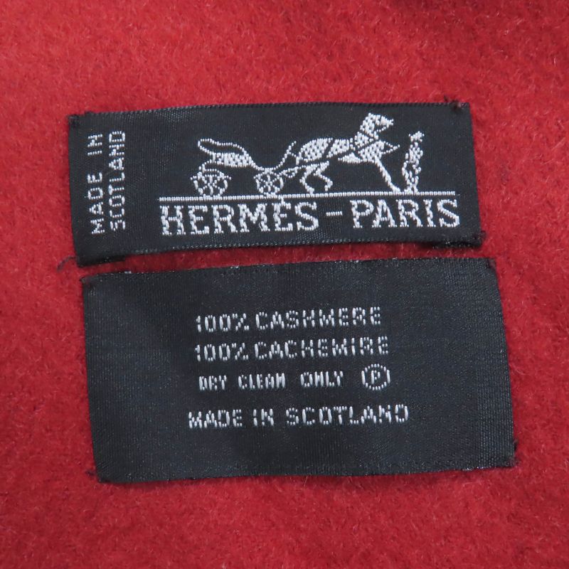 Hermes 100% Cashmere Large Shawl Scarf With Logo Embroidery And Fringe Orange