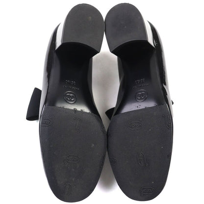CHANEL G45356 Mary Jane Patent Leather Coco Mark Grosgrain Ribbon Pumps Black