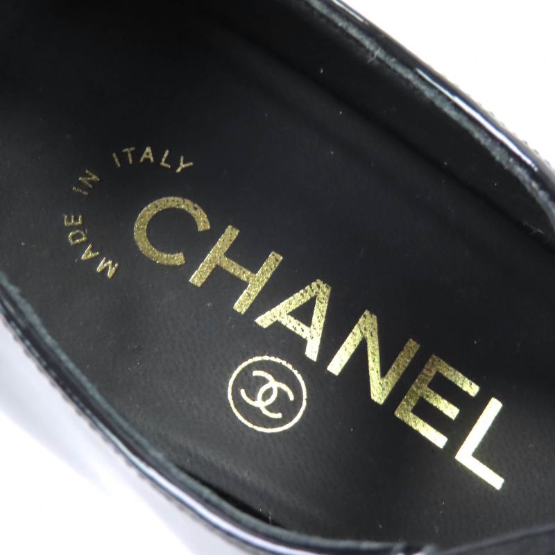 CHANEL G45356 Mary Jane Patent Leather Coco Mark Grosgrain Ribbon Pumps Black