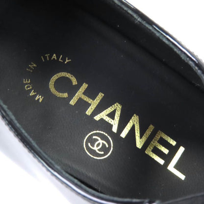 CHANEL G45356 Mary Jane Patent Leather Coco Mark Grosgrain Ribbon Pumps Black