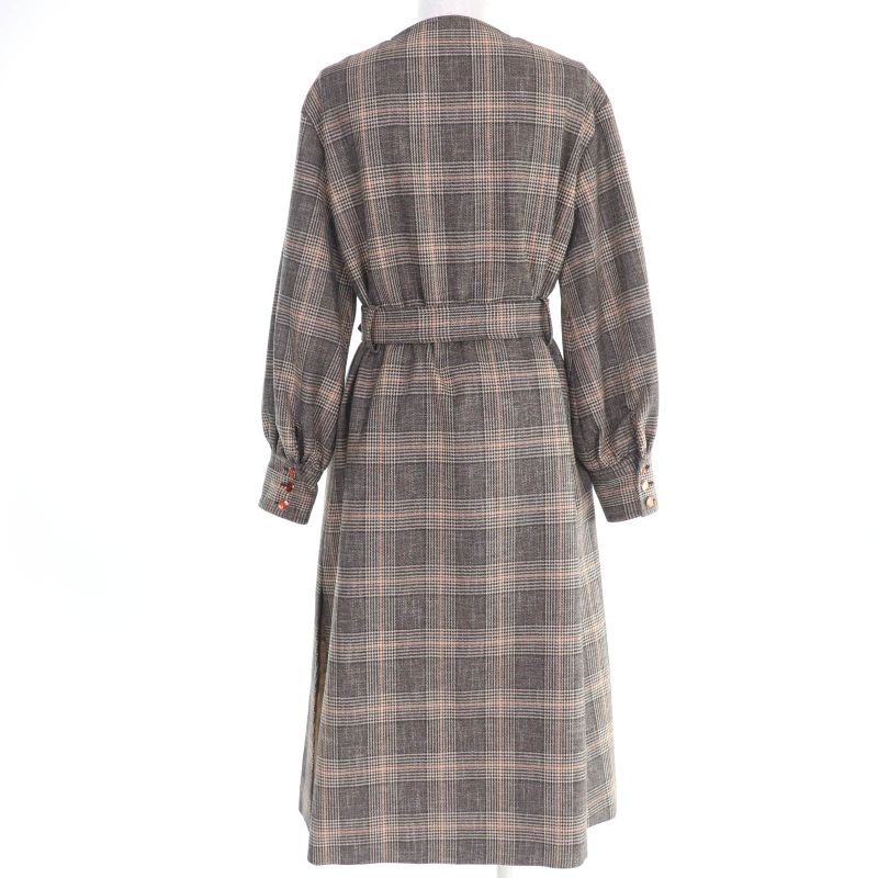 Gucci 22AW 699152 Wool Glencheck Prince Of Wales Belted Coat Brown 36 Made In