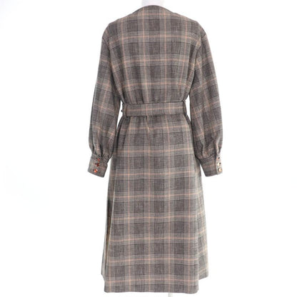 Gucci 22AW 699152 Wool Glencheck Prince Of Wales Belted Coat Brown 36 Made In