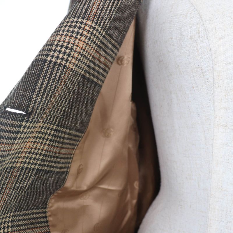 Gucci 22AW 699152 Wool Glencheck Prince Of Wales Belted Coat Brown 36 Made In