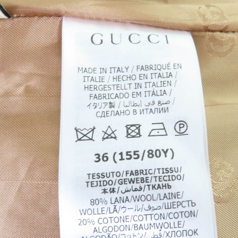 Gucci 22AW 699152 Wool Glencheck Prince Of Wales Belted Coat Brown 36 Made In