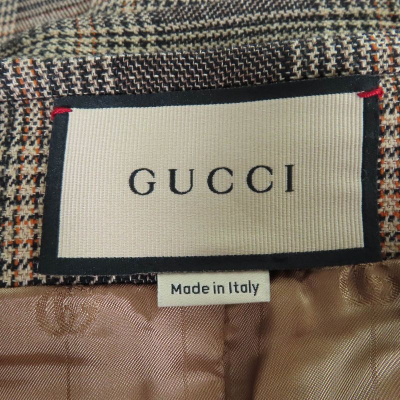 Gucci 22AW 699152 Wool Glencheck Prince Of Wales Belted Coat Brown 36 Made In