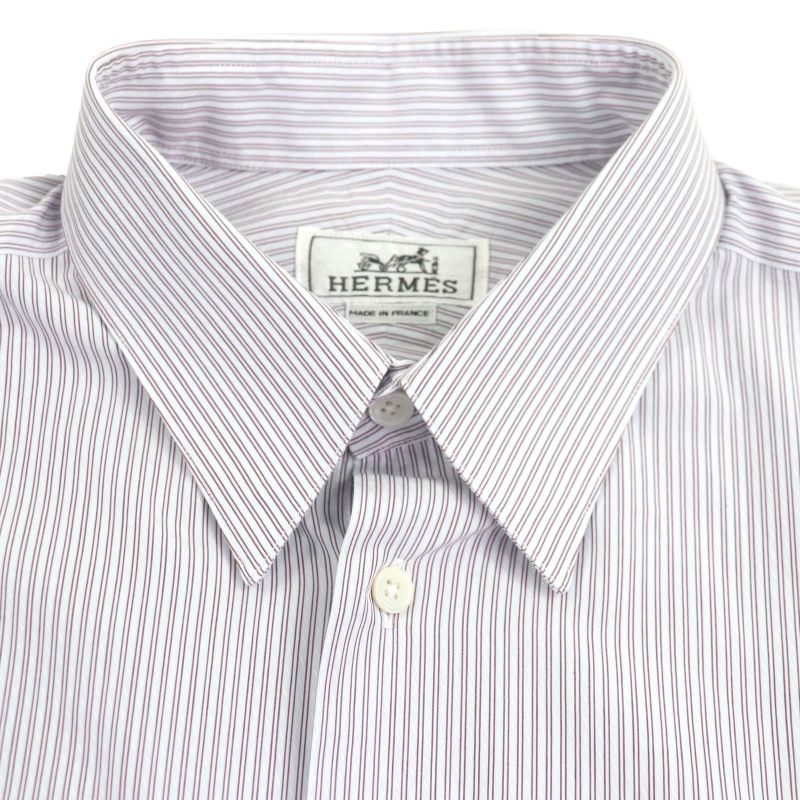 Hermes 100% Cotton Striped Pattern Sleeve Serie Buttons Long Sleeves Long