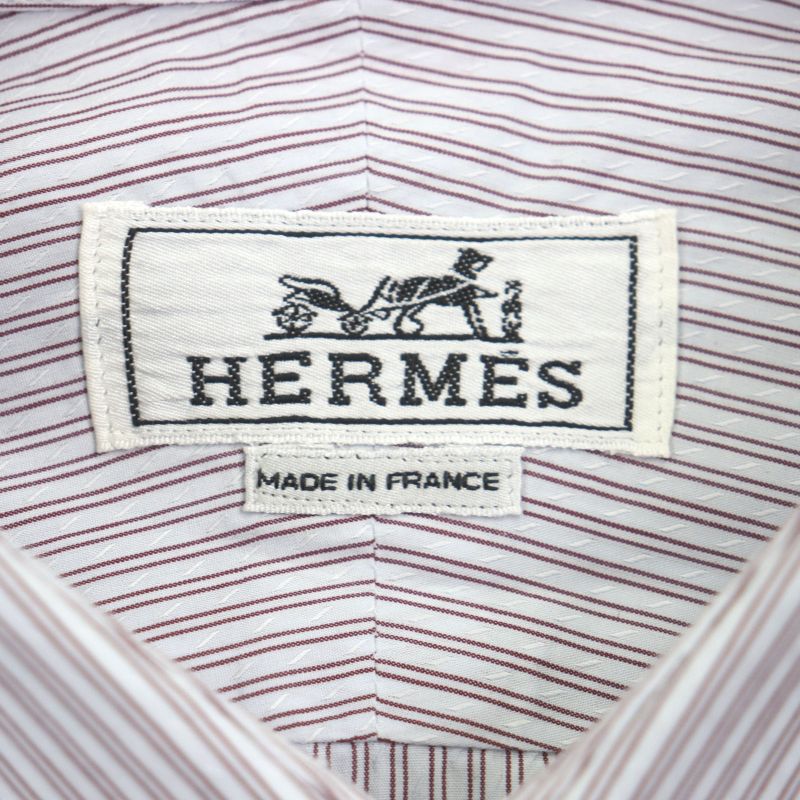 Hermes 100% Cotton Striped Pattern Sleeve Serie Buttons Long Sleeves Long