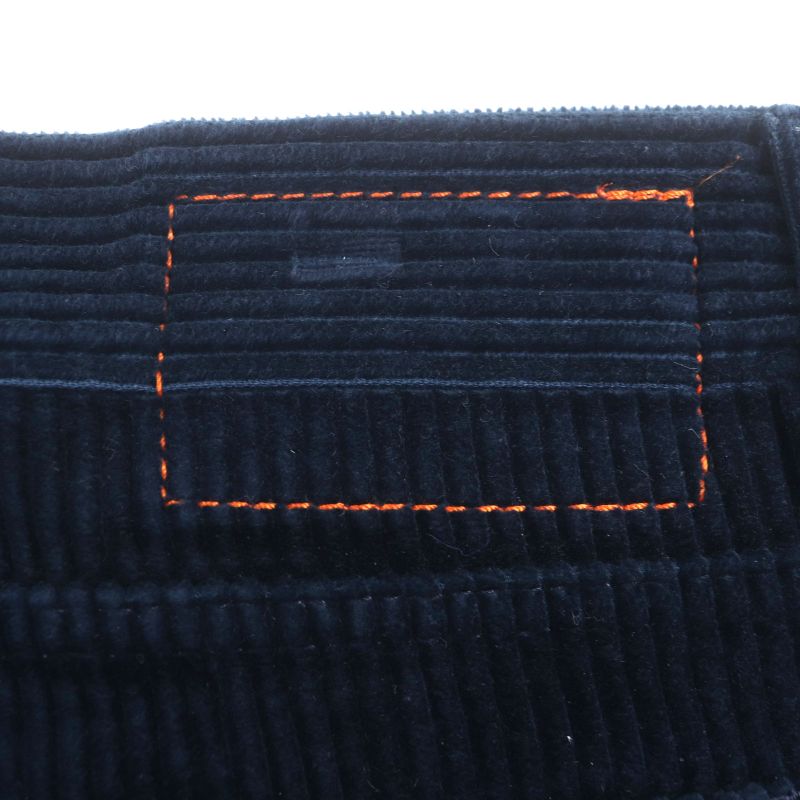 Hermes 100% Cotton Serie Button Fly Leather Corduroy Pants With Patches Navy