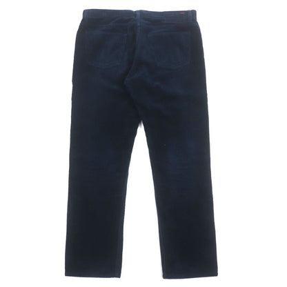 Hermes 100% Cotton Serie Button Fly Leather Corduroy Pants With Patches Navy