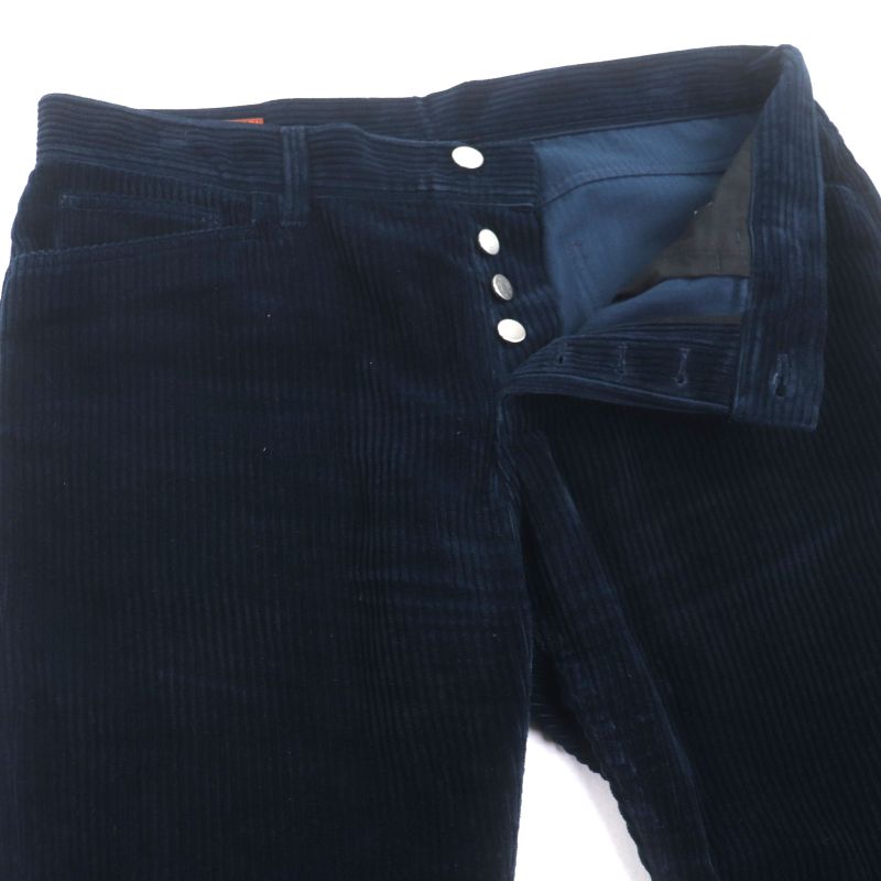 Hermes 100% Cotton Serie Button Fly Leather Corduroy Pants With Patches Navy