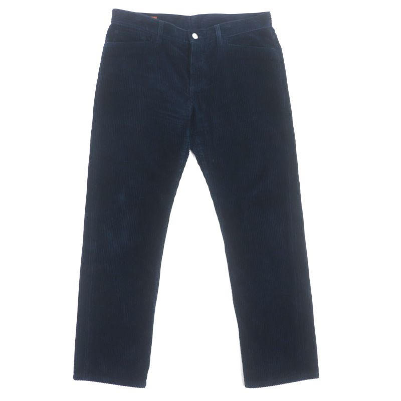 Hermes 100% Cotton Serie Button Fly Leather Corduroy Pants With Patches Navy