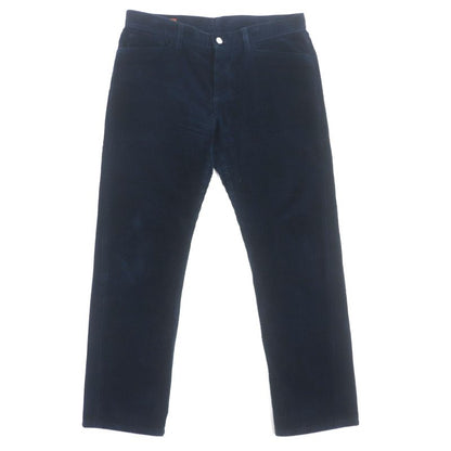 Hermes 100% Cotton Serie Button Fly Leather Corduroy Pants With Patches Navy