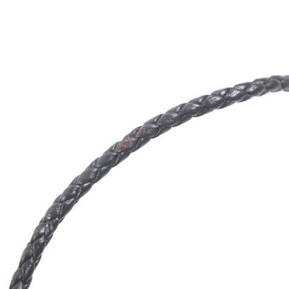 Hermes Ag925 Leather Braided Design Charm Key Holder Black With Silver Box